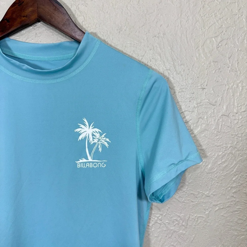 Billabong Rashguard Kids Large ABJWR00111 Blue Palm Tree UV Sun Protection Shirt